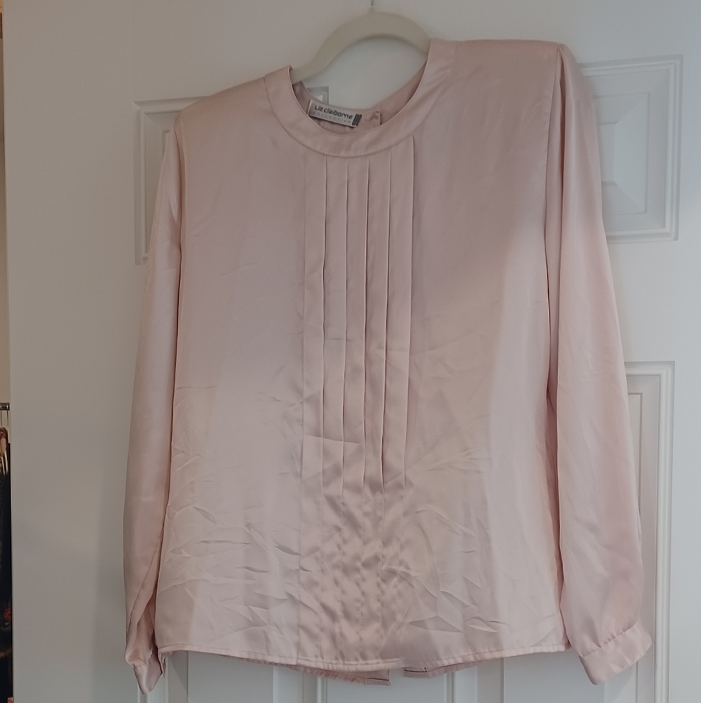 Vintage Liz Claiborne Soft Pink Silky Blouse With Buttons In The Back